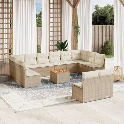 vidaXL Salon de jardin avec coussins 13 pcs beige résine tressée