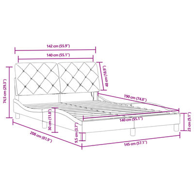 vidaXL Cadre de lit avec LED sans matelas bleu 140x190 cm velours