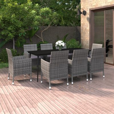 vidaXL Ensemble à manger de jardin coussins 9 pcs Résine tressée Verre