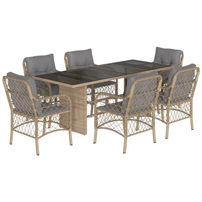 vidaXL Ensemble à manger de jardin coussins 7 pcs mélange beige rotin