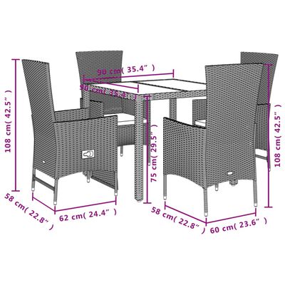 vidaXL Ensemble à manger de jardin avec coussins 5pcs Beige poly rotin