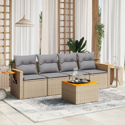 vidaXL Salon de jardin avec coussins 5 pcs beige résine tressée