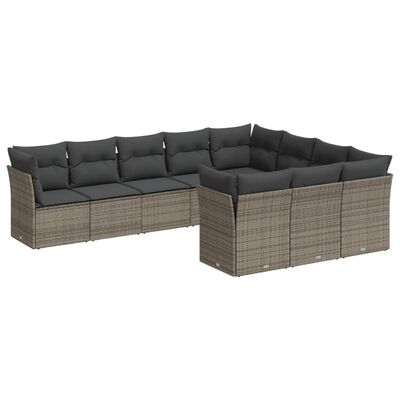 vidaXL Salon de jardin avec coussins 10 pcs gris résine tressée