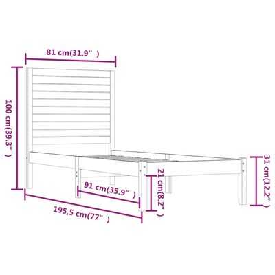 vidaXL Cadre de lit Marron miel Bois massif 75x190 cm Petit simple