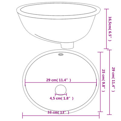 vidaXL Évier de salle de bain blanc 33x29x16,5 cm ovale céramique