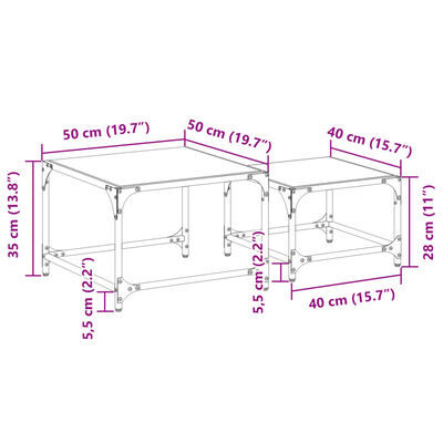 vidaXL Tables basses gigognes 2 pcs dessus en verre transparent acier