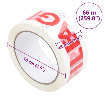 vidaXL Ruban d'emballage 36 pcs FRAGILE imprimé blanc 48 mm x 66 m