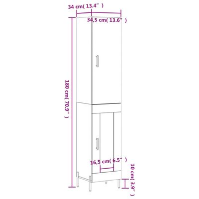 vidaXL Buffet haut Chêne marron 34,5x34x180 cm Bois d'ingénierie