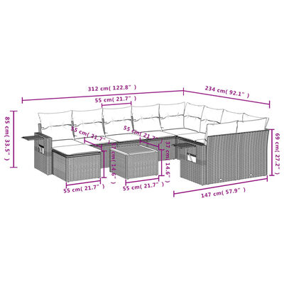 vidaXL Salon de jardin 11 pcs avec coussins noir résine tressée