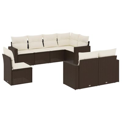 vidaXL Salon de jardin 8 pcs avec coussins marron résine tressée