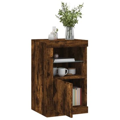 vidaXL Armoire latérale avec lumières LED chêne fumé bois d'ingénierie