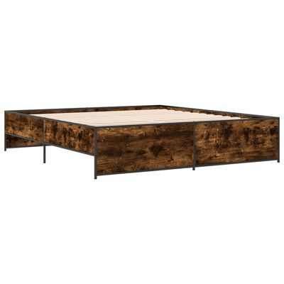 vidaXL Cadre de lit chêne fumé 200x200 cm bois d'ingénierie et métal