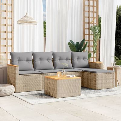 vidaXL Salon de jardin avec coussins 6pcs mélange beige résine tressée