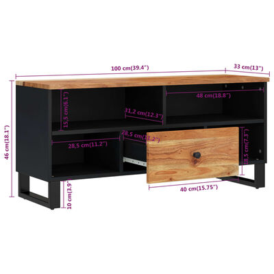 vidaXL Meuble TV 100x33x46 cm bois d'acacia solide et d'ingénierie