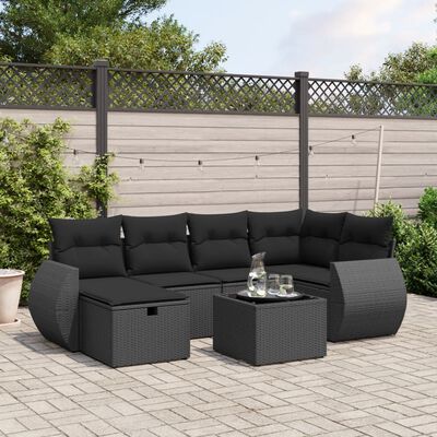 vidaXL Salon de jardin 7 pcs avec coussins noir résine tressée