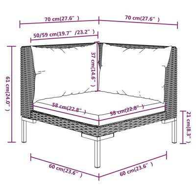 vidaXL Salon de jardin 9 pcs avec coussins Résine tressée Gris foncé