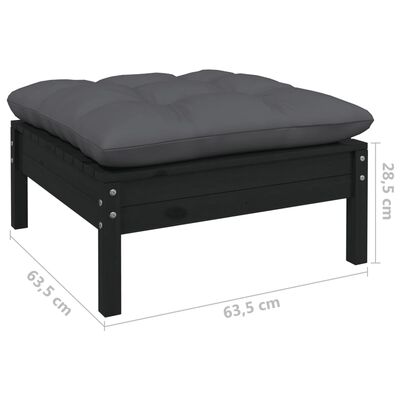 vidaXL Salon de jardin 3 pcs avec coussins Noir Bois de pin solide