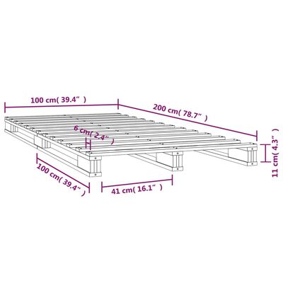 vidaXL Lit de palette gris 100x200 cm bois de pin massif