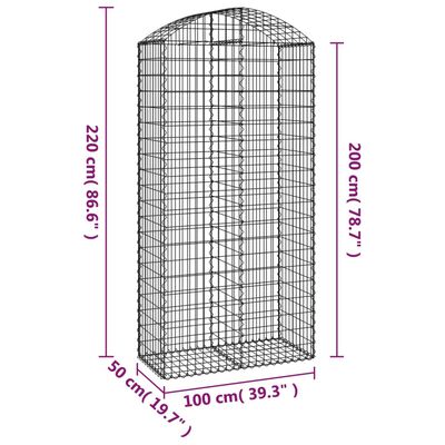 vidaXL Panier de gabions arqué 100x50x200/220 cm Fer galvanisé