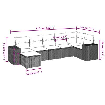 vidaXL Salon de jardin avec coussins 7 pcs gris résine tressée