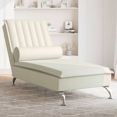 vidaXL Chaise longue de massage avec traversin crème velours