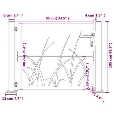 vidaXL Portail de jardin 105x105 cm acier corten conception d'herbe