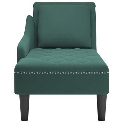 vidaXL Fauteuil long et coussin et accoudoir droit vert foncé velours