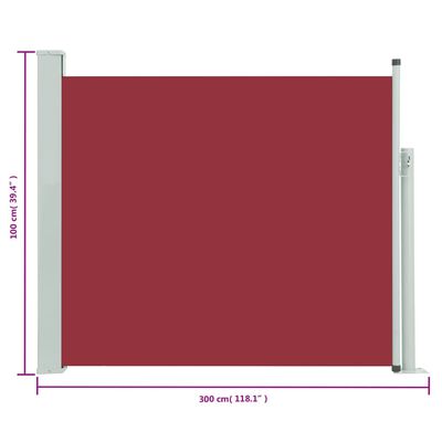 vidaXL Auvent latéral rétractable de patio 100x300 cm Rouge