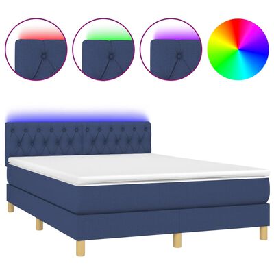 vidaXL Sommier à lattes de lit avec matelas LED Bleu 140x200 cm Tissu