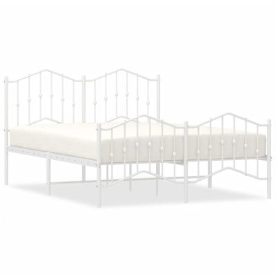 vidaXL Cadre de lit métal sans matelas et pied de lit blanc 135x190 cm