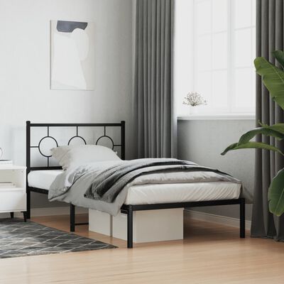 vidaXL Cadre de lit métal sans matelas avec tête de lit noir 100x190cm