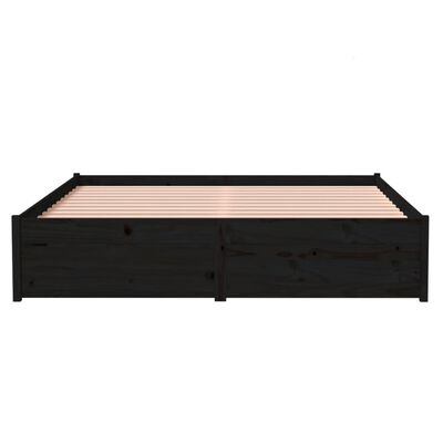 vidaXL Cadre de lit Noir Bois massif 135x190 cm Double