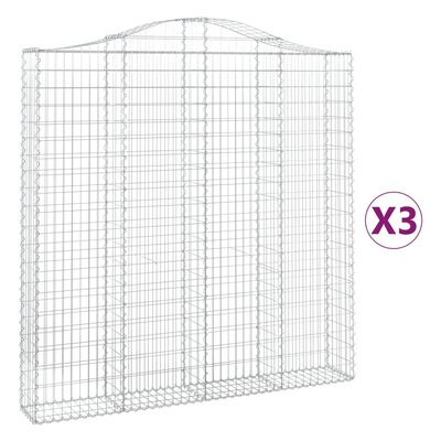 vidaXL Paniers à gabions arqués 3 pcs 200x30x200/220 cm fer galvanisé