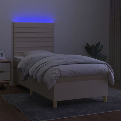 vidaXL Sommier à lattes de lit et matelas et LED Crème 90x190 cm Tissu