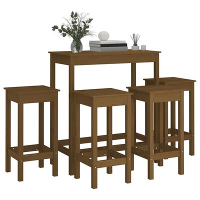 vidaXL Ensemble de bar 5 pcs Marron miel Bois de pin massif