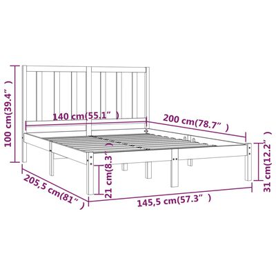 vidaXL Cadre de lit Bois de pin massif 140x200 cm