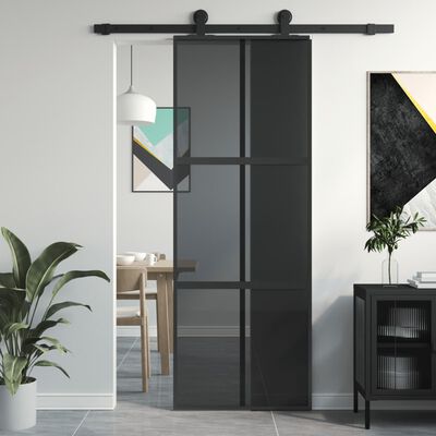 vidaXL Porte coulissante noir 76x205 cm verre trempé aluminium