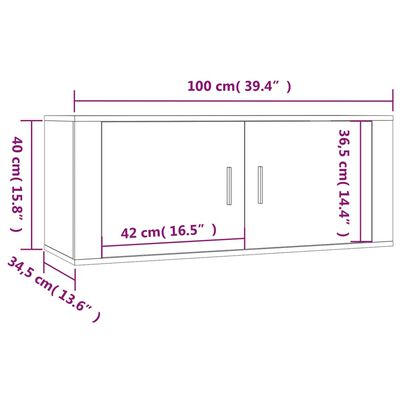 vidaXL Meuble TV mural Chêne fumé 100x34,5x40 cm