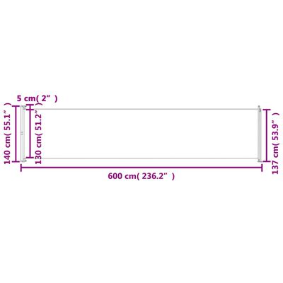 vidaXL Auvent latéral rétractable de patio 140x600 cm Noir