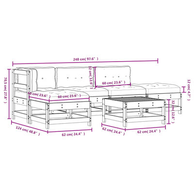 vidaXL Salon de jardin 6 pcs avec coussins blanc bois massif