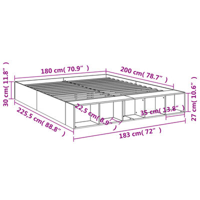 vidaXL Cadre de lit sans matelas gris béton 180x200 cm