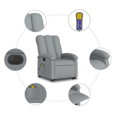 vidaXL Fauteuil inclinable de massage électrique Gris clair Tissu