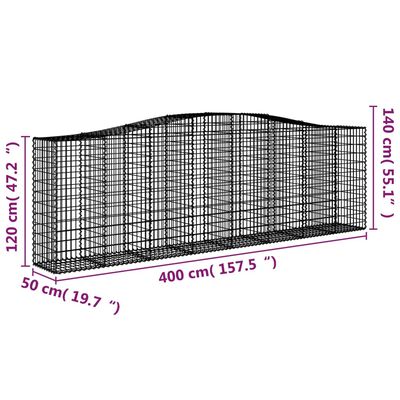 vidaXL Paniers à gabions arqués 3 pcs 400x50x120/140 cm Fer galvanisé