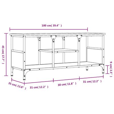 vidaXL Meuble TV chêne marron 100x35x45 cm bois d'ingénierie et fer