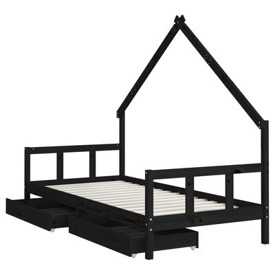 vidaXL Cadre de lit enfant avec tiroirs noir 90x200 cm bois pin massif