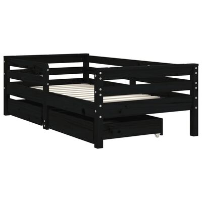 vidaXL Cadre de lit enfant avec tiroirs noir 70x140 cm bois pin massif