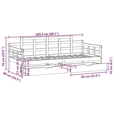 vidaXL Lit de jour avec tiroirs blanc 80x200 cm bois de pin massif