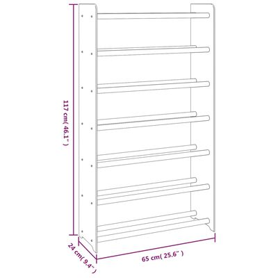 vidaXL Étagère à chaussures Gris 65x24x117 cm Bois d'ingénierie