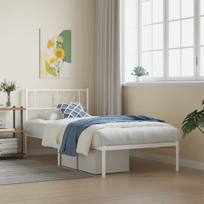 vidaXL Cadre de lit métal sans matelas avec tête de lit blanc 90x200cm