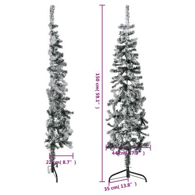 vidaXL Demi sapin de Noël artificiel mince avec neige floquée 150 cm